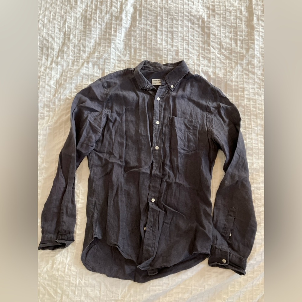 Mens Club Monaco Black Linen Slim Fit Dress Shirt L